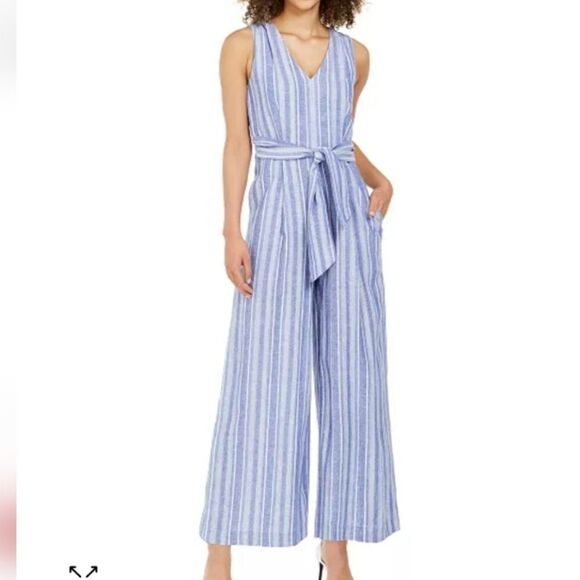 Calvin Klein Blue and White Striped Jumpsuit - Picture 6 of 10